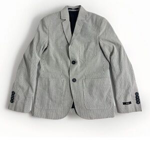 Hugo Boss Boys Sz 8 Two Button Blazer Suit Jacket Pinstripes Designer Gray White